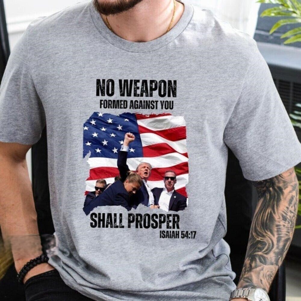 Donald Trump Shot Trump Fight Trump No Weapon Tshirt Unisex Retro Tshirt